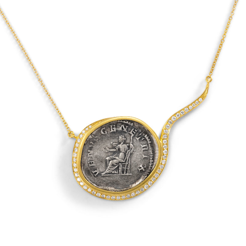 Women's Ancient, Authentic Venus Coin and Diamond Necklace