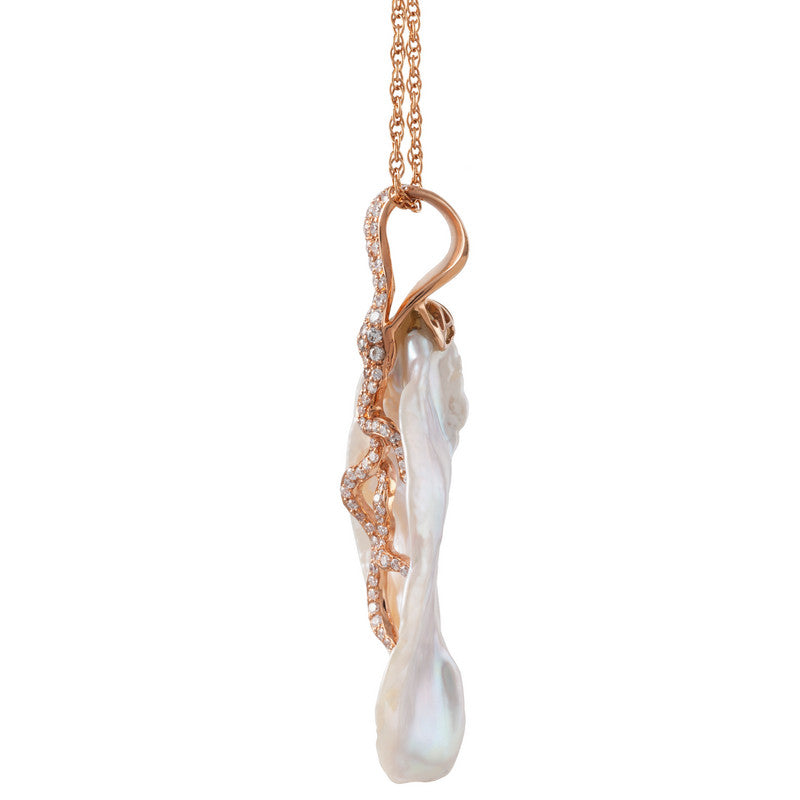 Women's Red Gold, Exotic Pearl and Diamond Pendant