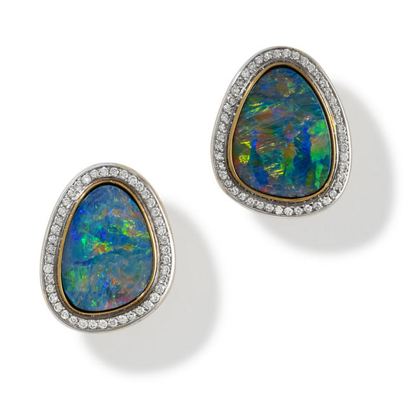 Women's Australian Opal Doublet and Diamond Halo Earrings