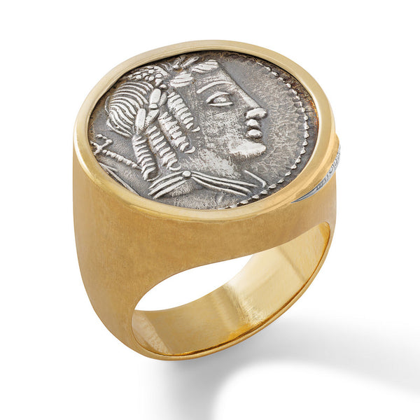 Women's Ancient, Authentic Apollo Coin and Diamond Ring