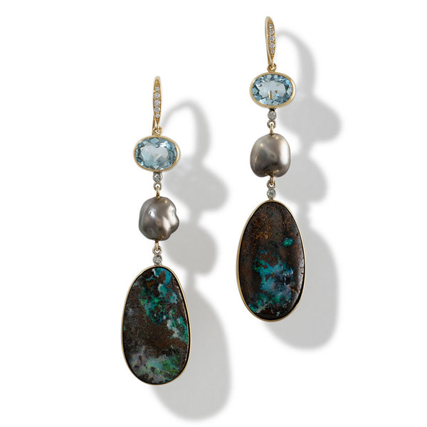 Women's Keshi Pearl and Australian Opal Dangle Earrings