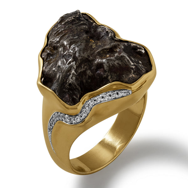 Women's Authentic Sikhote-Alin Meteorite and Diamond Ring