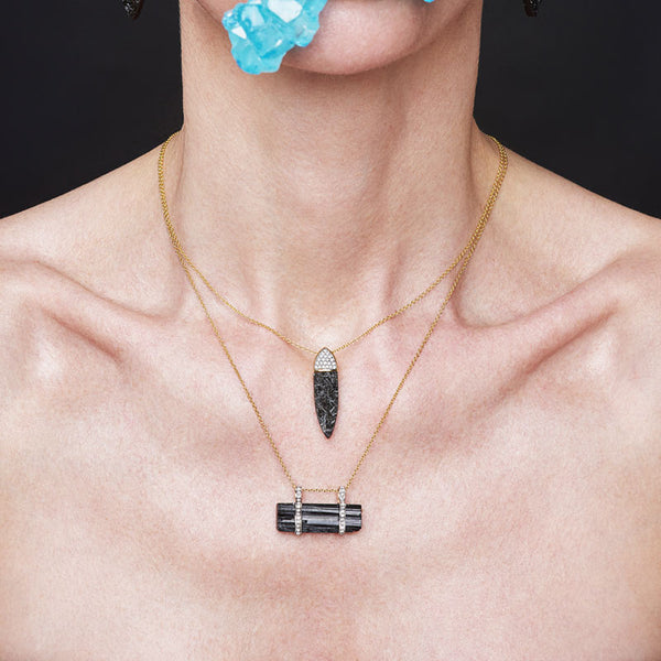 Women’s Black Tourmaline and Diamond Bar Necklace