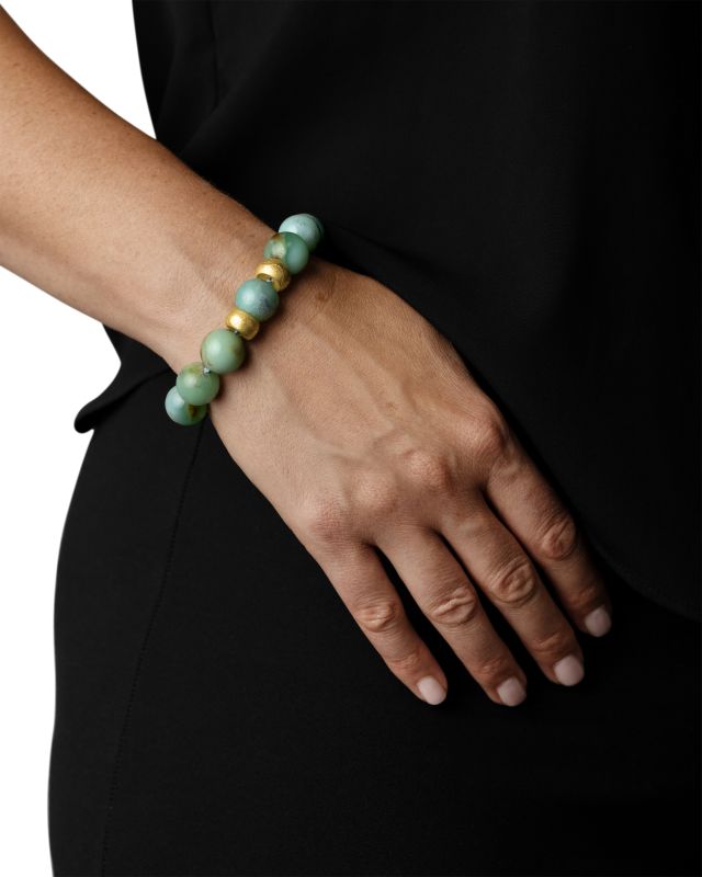 Aquaprase and 18kt Gold Bead Bracelet