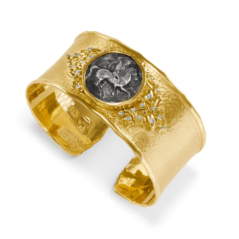 Boy on Horse Coin and Diamond Cuff Bracelet