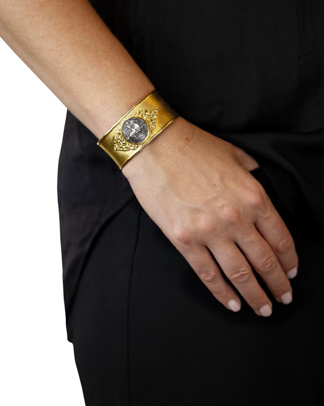 Boy on Horse Coin and Diamond Cuff Bracelet