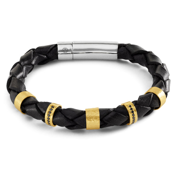 Men's Black Diamond and Leather Bracelet