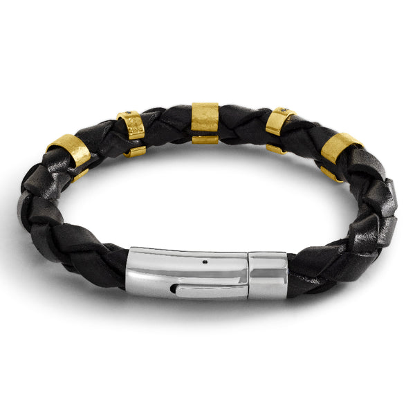 Men's Black Diamond and Leather Bracelet