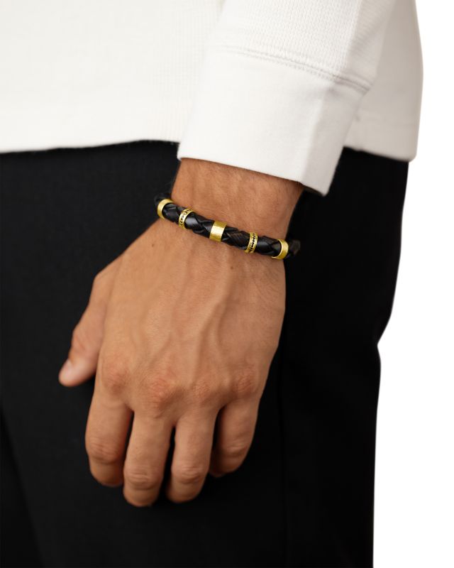 Men's Black Diamond and Leather Bracelet