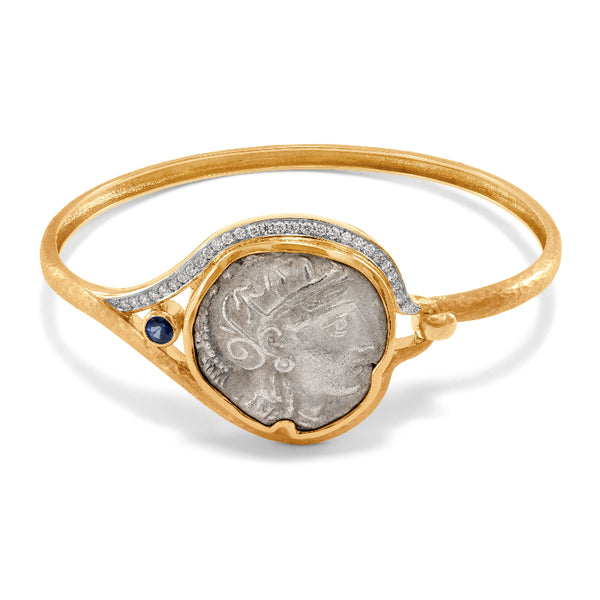 Women's Athena Coin Bracelet with Diamonds and Blue Sapphire