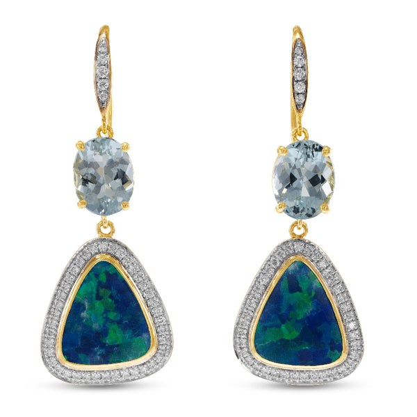 Opal, Diamond, and Aquamarine Earrings
