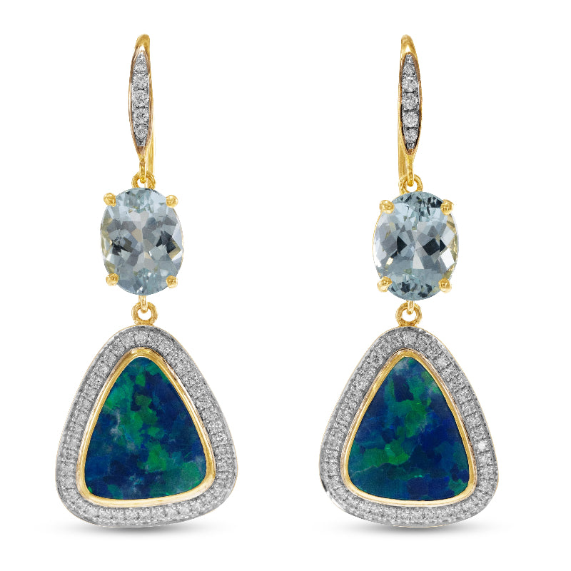 Opal, Diamond, and Aquamarine Earrings