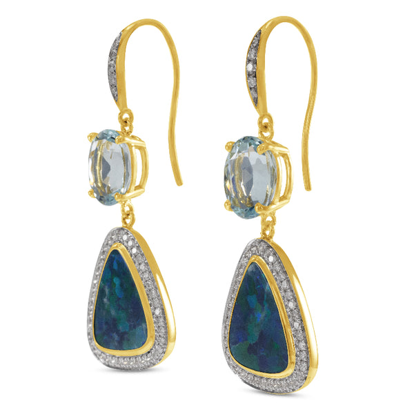 Opal, Diamond, and Aquamarine Earrings
