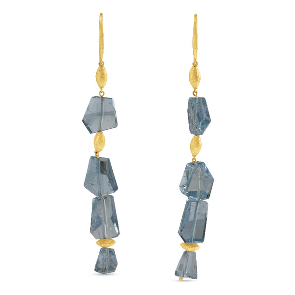 Aquamarine and Gold Bead Dangle Earrings