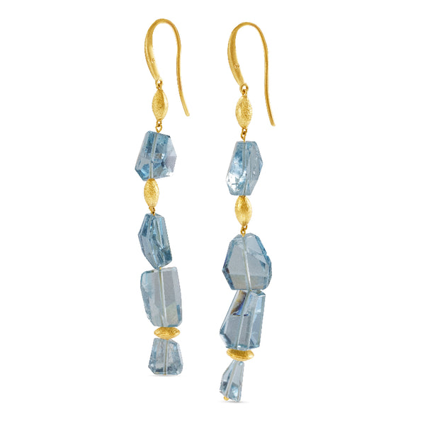 Aquamarine and Gold Bead Dangle Earrings