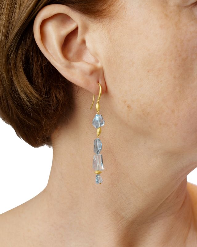 Aquamarine and Gold Bead Dangle Earrings