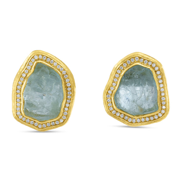 Women's Raw Aquamarine and Diamond Halo Earrings