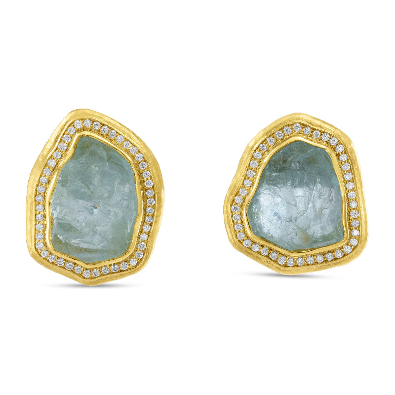 Women's Raw Aquamarine and Diamond Halo Earrings