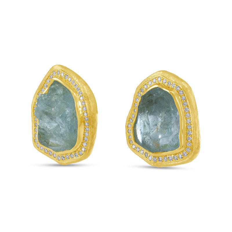 Women's Raw Aquamarine and Diamond Halo Earrings