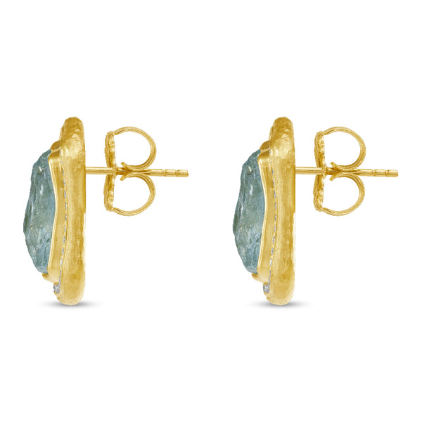 Women's Raw Aquamarine and Diamond Halo Earrings