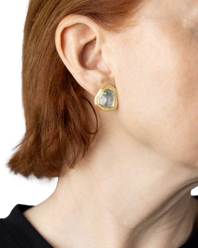 Women's Raw Aquamarine and Diamond Halo Earrings