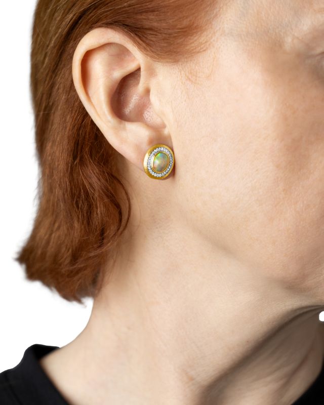 Opal and Diamond Stud Earrings