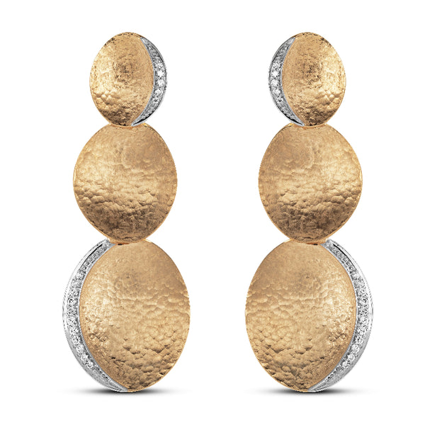 Triple 18kt Gold Disk and Diamond Earrings