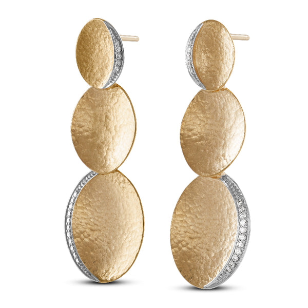 Triple 18kt Gold Disk and Diamond Earrings