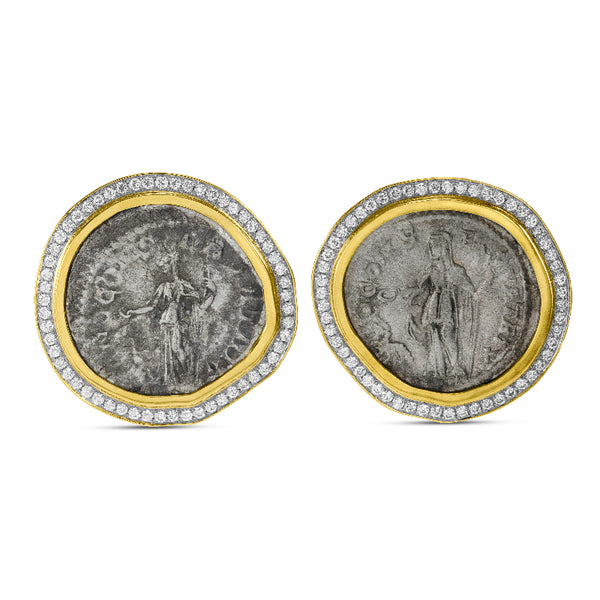 Women's Ancient, Authentic Juno Coin and Diamond Earrings