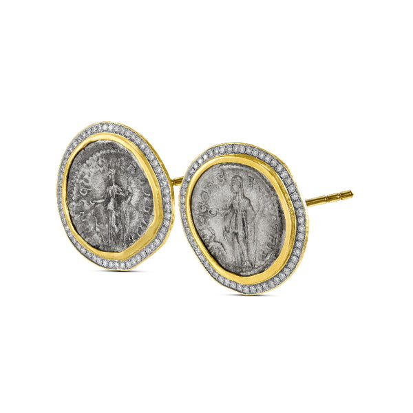 Women's Ancient, Authentic Juno Coin and Diamond Earrings