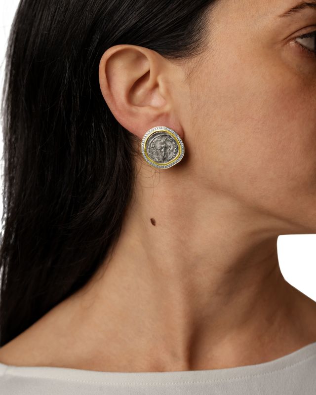 Women's Ancient, Authentic Juno Coin and Diamond Earrings