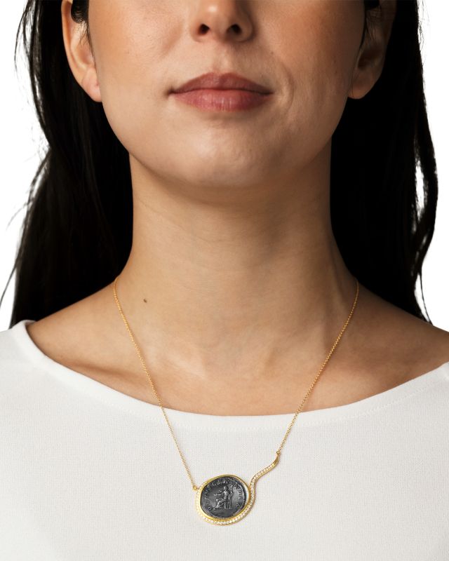 Women's Ancient, Authentic Venus Coin and Diamond Necklace