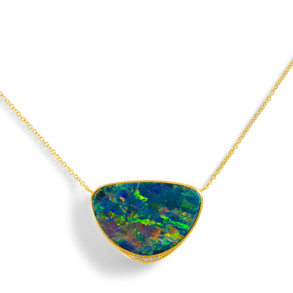 Australian Opal Doublet and Melee Diamond Necklace