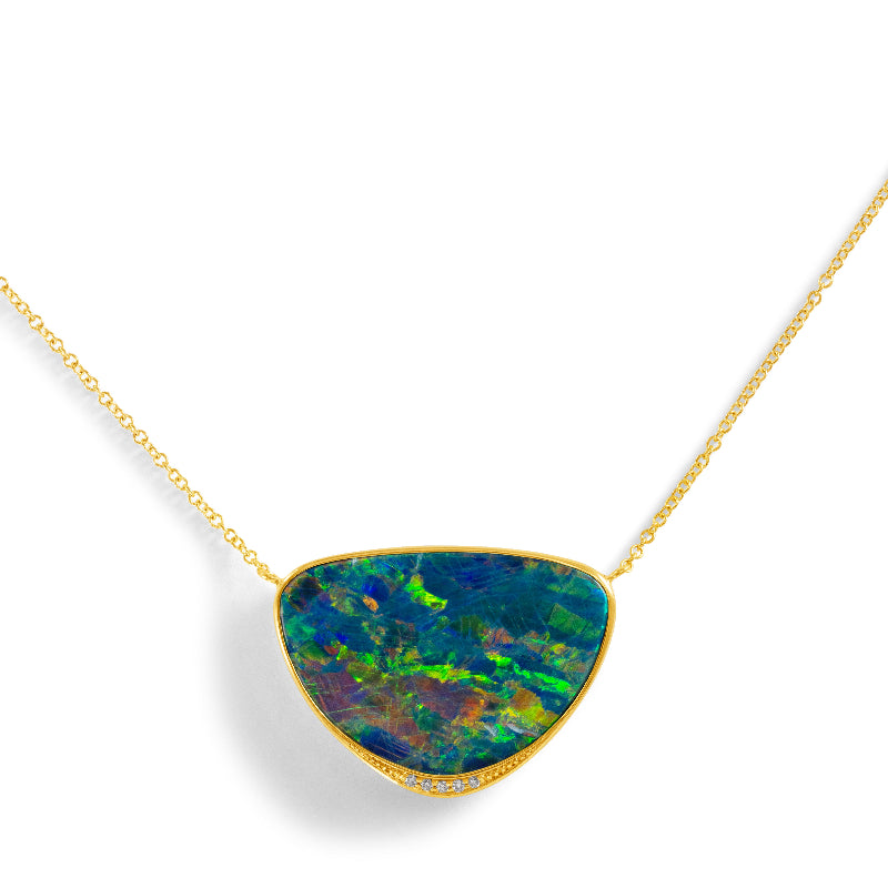 Australian Opal Doublet and Melee Diamond Necklace
