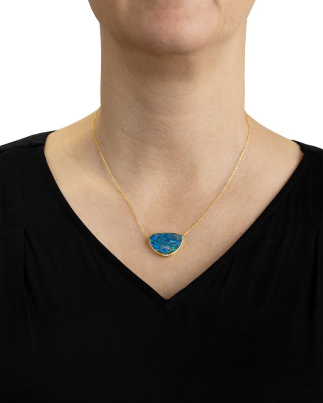 Australian Opal Doublet and Melee Diamond Necklace