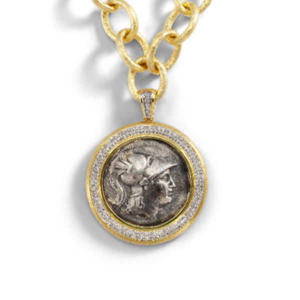 Ancient, Authentic Athena Coin Enhancer with Diamonds and Rubies
