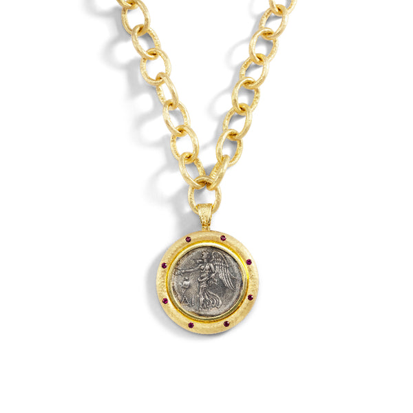 Ancient, Authentic Athena Coin Enhancer with Diamonds and Rubies