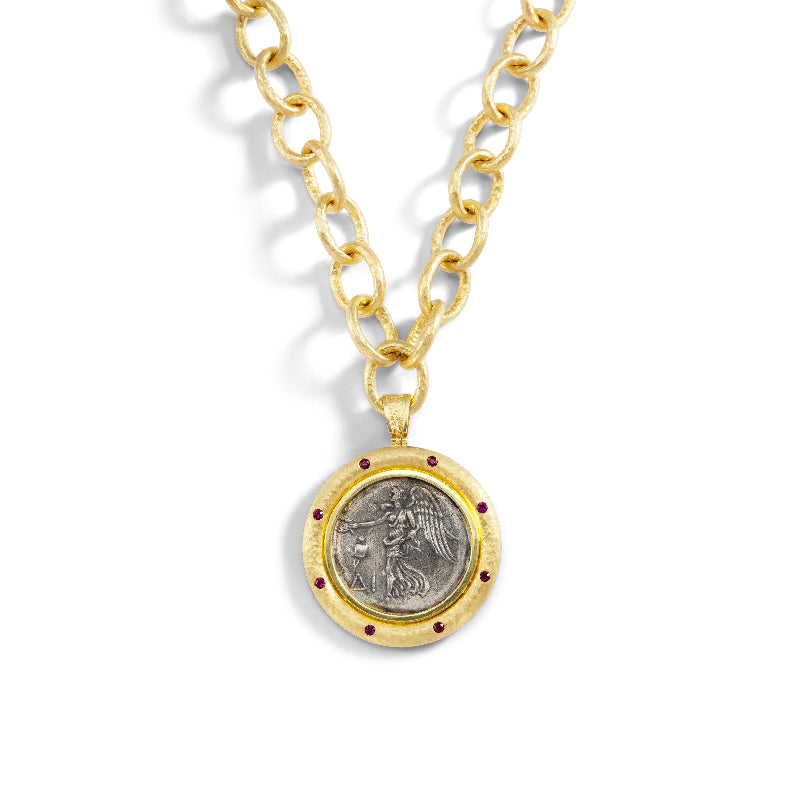 Ancient, Authentic Athena Coin Enhancer with Diamonds and Rubies