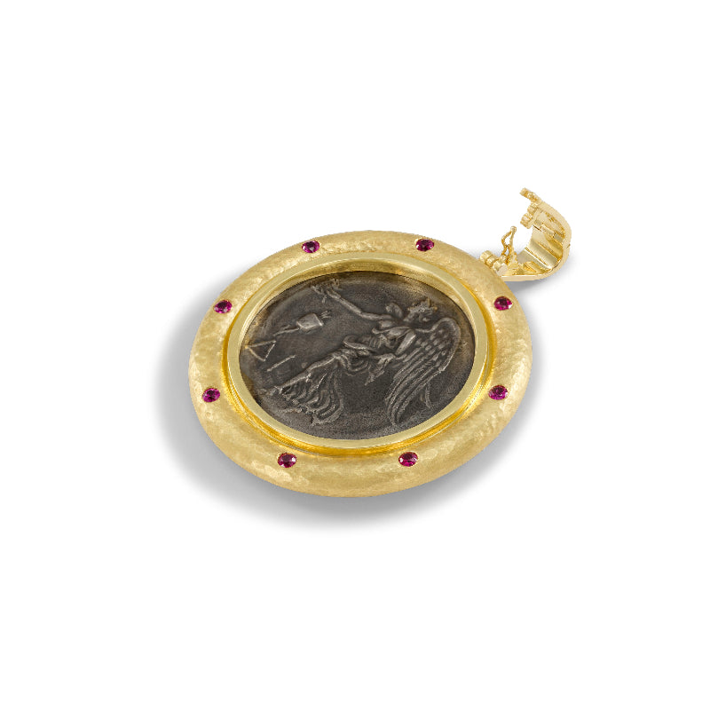 Ancient, Authentic Athena Coin Enhancer with Diamonds and Rubies