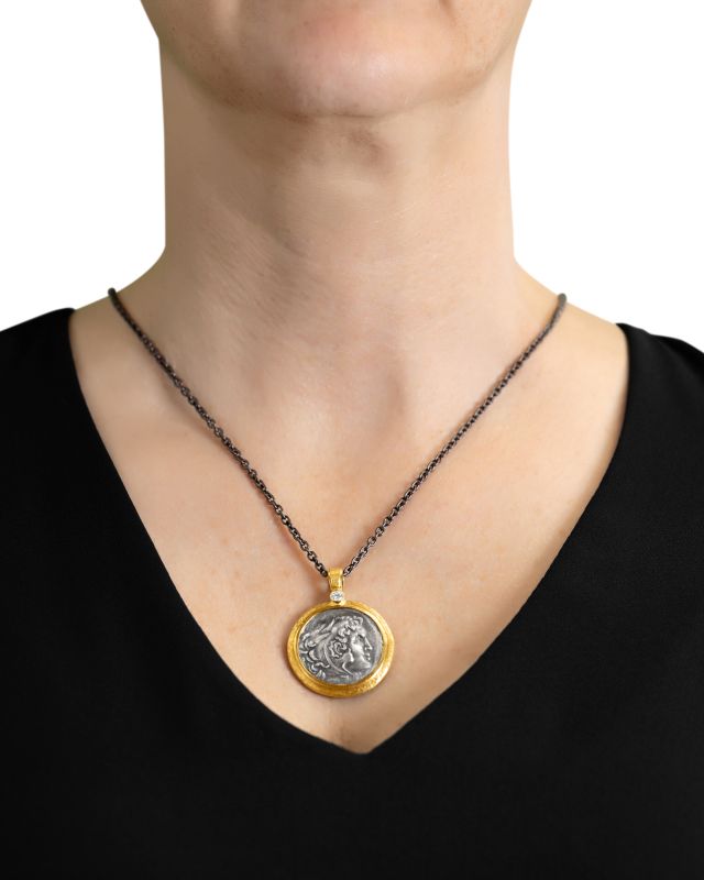 Alexander and Zeus Coin and Diamond Pendant