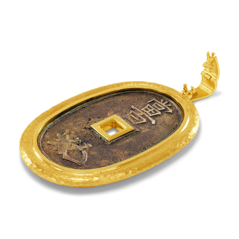 Ancient, Authentic Edo Coin Pendant with Diamonds