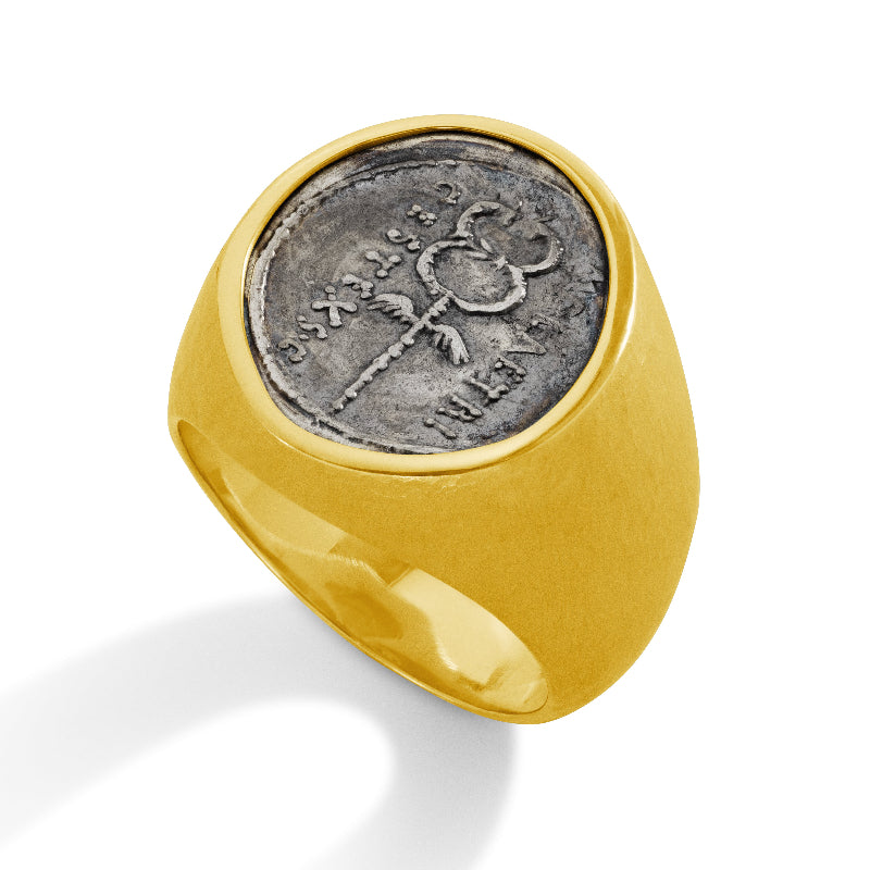 Men's Ancient, Authentic Caduceus Coin Ring