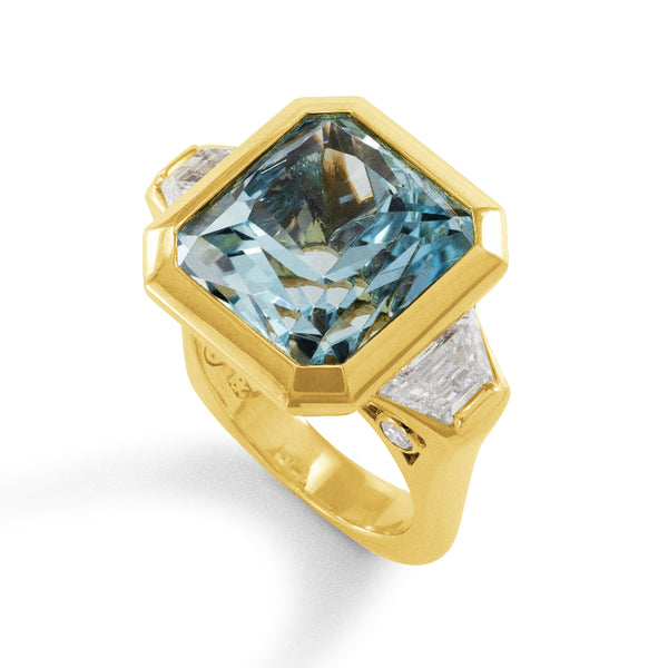 Aquamarine and Diamond Bezel-Set Ring