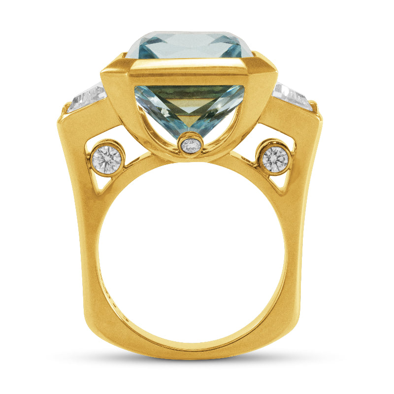 Aquamarine and Diamond Bezel-Set Ring