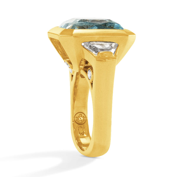 Aquamarine and Diamond Bezel-Set Ring