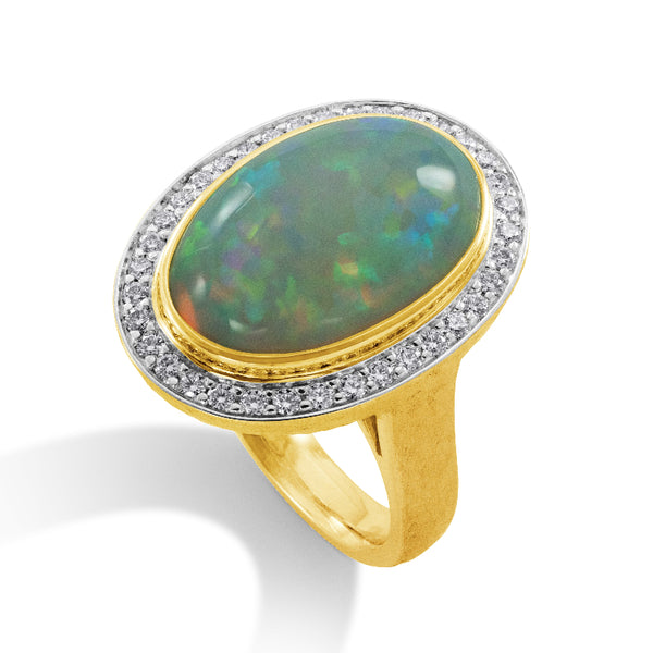 Opal with Diamond Halo Ring