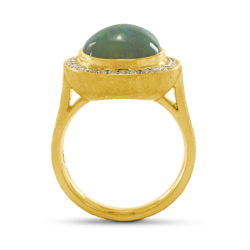 Opal with Diamond Halo Ring