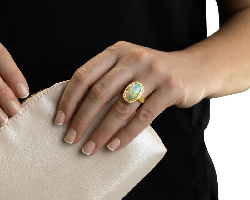 Opal with Diamond Halo Ring
