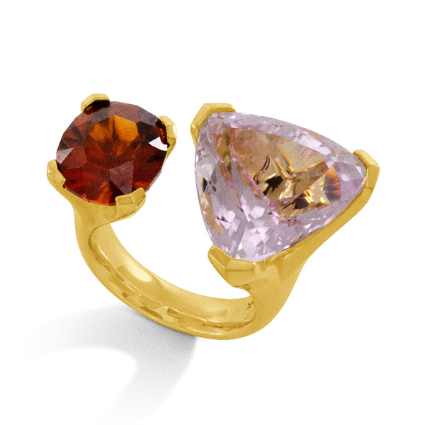 Kunzite and Hessonite Garnet Ring
