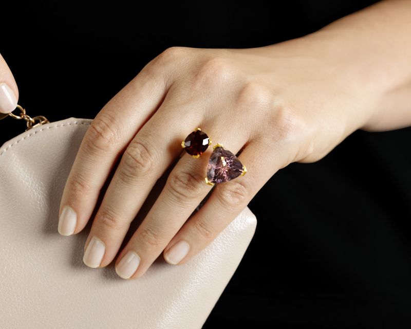 Kunzite and Hessonite Garnet Ring